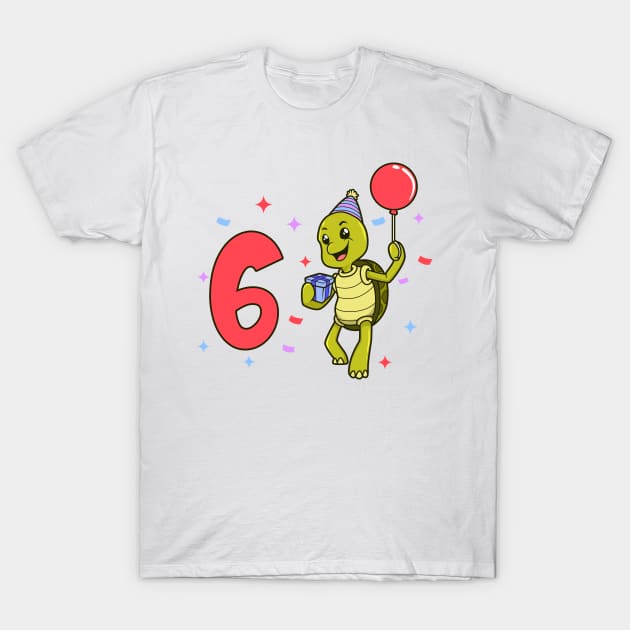 I am 6 with turtle - kids birthday 6 years old T-Shirt by Modern Medieval Design